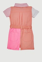 Toddler Girls Color Block Twill Romper with Tie Waist Belt, Multi,