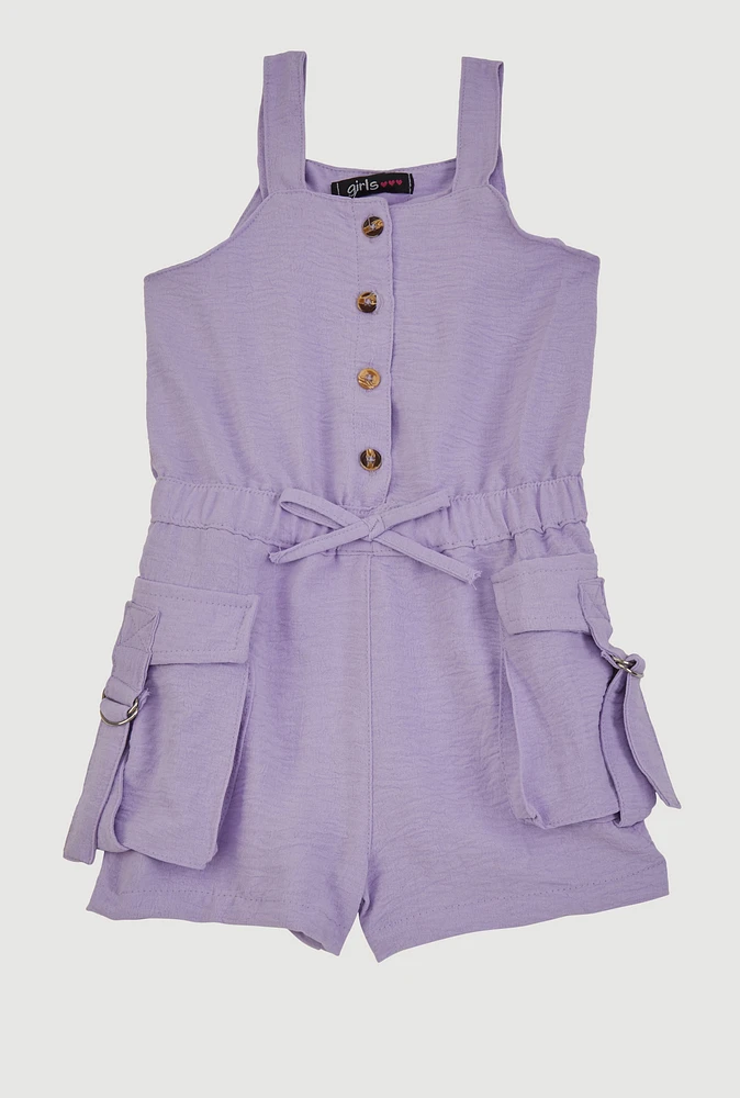 Toddler Girls Airy Button Front Utility Romper, Purple, Size 4T