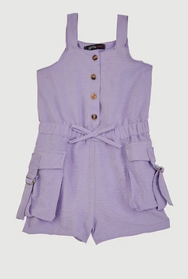 Toddler Girls Airy Button Front Utility Romper, Purple, Size 4T