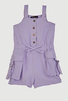 Toddler Girls Airy Button Front Utility Romper, Purple, Size 4T