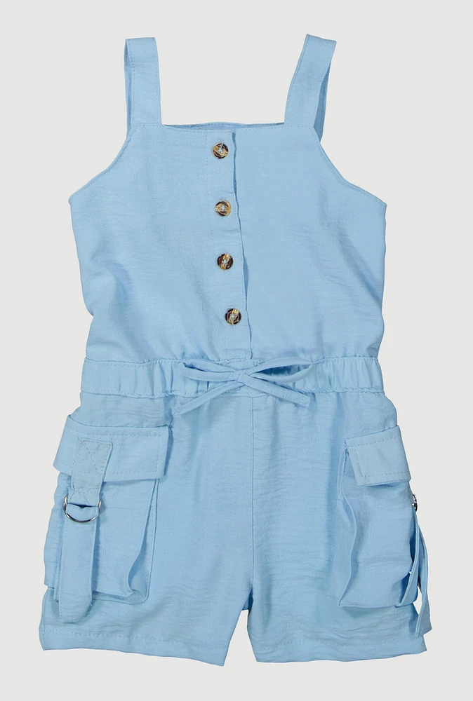Toddler Girls Airy Button Front Utility Romper,