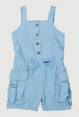 Toddler Girls Airy Button Front Utility Romper,