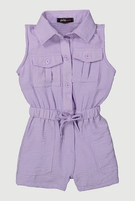 Toddler Girls Airy Elastic Waist Romper, Purple, Size 2T