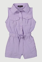 Toddler Girls Airy Elastic Waist Romper, Purple, Size 2T