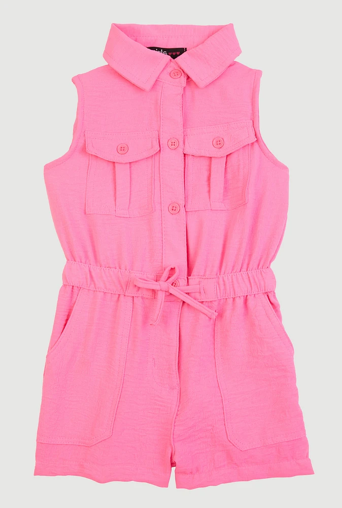 Toddler Girls Airy Elastic Waist Romper, Pink,