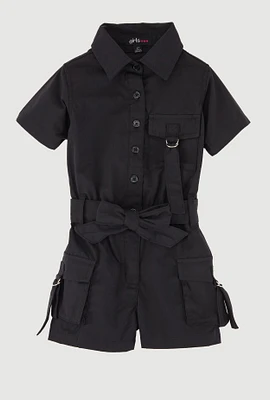 Toddler Girls Tabbed Cargo Pocket Romper, Black, Size 2T