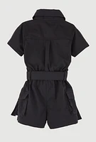 Toddler Girls Tabbed Cargo Pocket Romper, Black, Size 2T