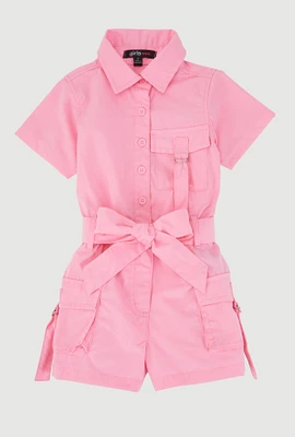 Toddler Girls Tabbed Cargo Pocket Romper, Pink, Size 2T