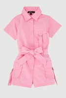 Toddler Girls Tabbed Cargo Pocket Romper, Pink, Size 2T