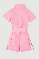 Toddler Girls Tabbed Cargo Pocket Romper, Pink, Size 2T