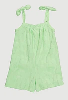 Toddler Girls Terry Cloth Sleeveless Romper with Tie Shoulder, Green, Size 3T