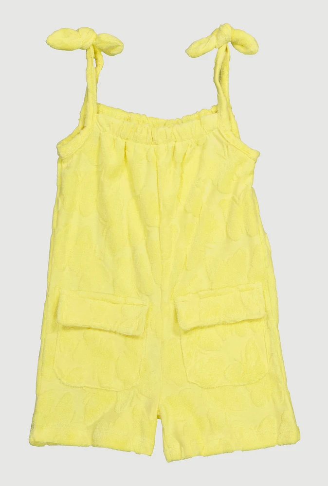 Toddler Girls Terry Cloth Sleeveless Romper with Cargo Pockets, Yellow,