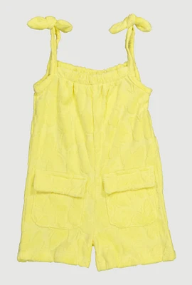 Toddler Girls Terry Cloth Sleeveless Romper with Cargo Pockets, Yellow,