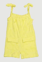 Toddler Girls Terry Cloth Sleeveless Romper with Cargo Pockets, Yellow,