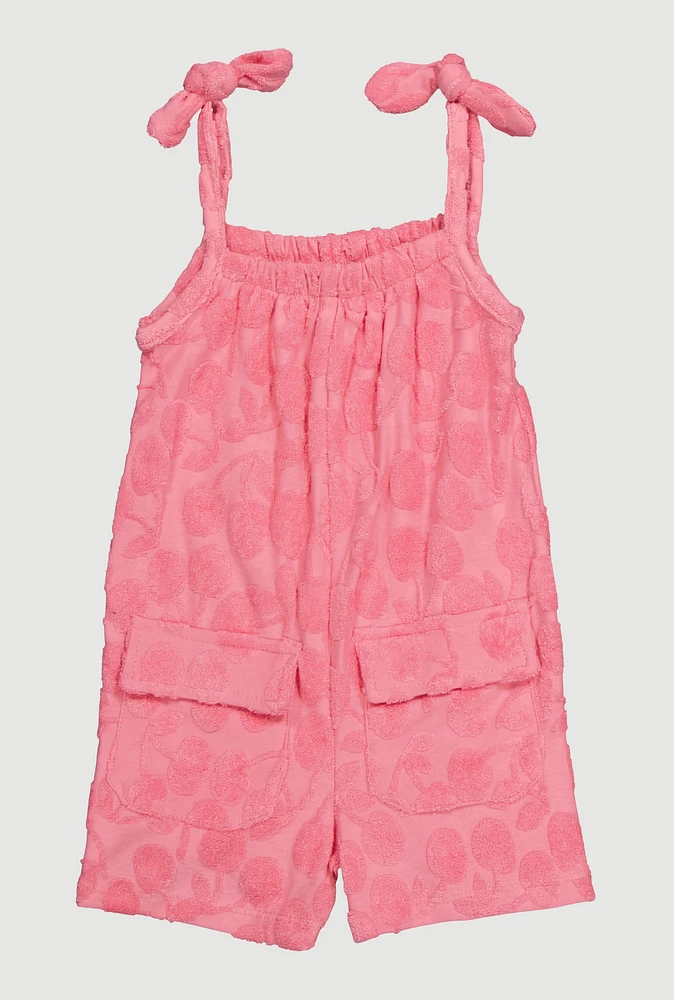 Toddler Girls Terry Cloth Sleeveless Romper with Tie Shoulder and Cargo Pockets, Pink, Size 4T