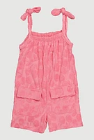 Toddler Girls Terry Cloth Sleeveless Romper with Tie Shoulder and Cargo Pockets, Pink, Size 4T