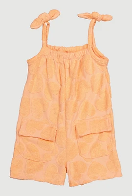 Toddler Girls Heart Pattern Terry Cloth Romper with Bow Straps, Orange, Size 4T
