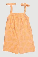 Toddler Girls Heart Pattern Terry Cloth Romper with Bow Straps, Orange, Size 4T