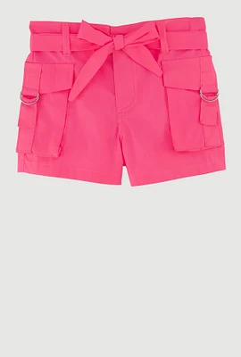 Toddler Girls Stylish Cargo Shorts with Tie Waist Belt, Pink, Size 4T