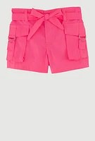 Toddler Girls Stylish Cargo Shorts with Tie Waist Belt, Pink, Size 4T