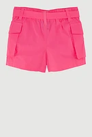 Toddler Girls Stylish Cargo Shorts with Tie Waist Belt, Pink, Size 4T