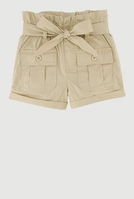 Toddler Girls Trendy Paper Bag Waist Cargo Shorts with Tie Belt,