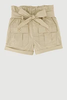 Toddler Girls Trendy Paper Bag Waist Cargo Shorts with Tie Belt,