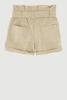 Toddler Girls Trendy Paper Bag Waist Cargo Shorts with Tie Belt,