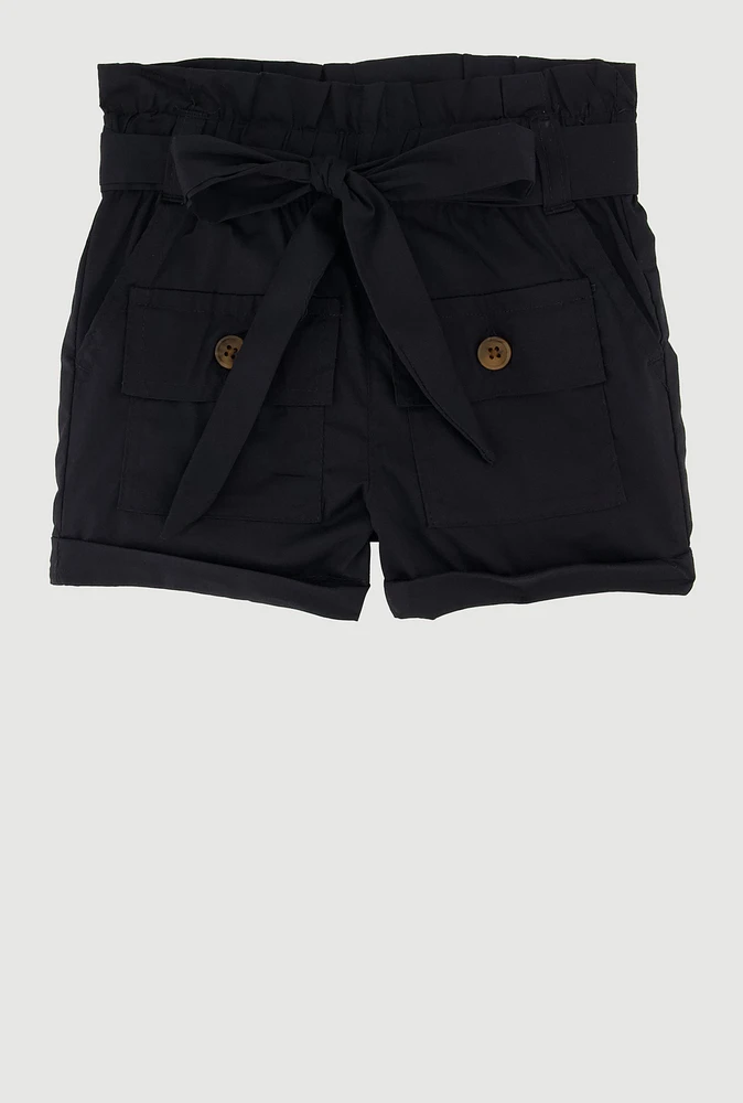 Trendy Fixed Cuffs Cargo Shorts with Tie Waist Belt,