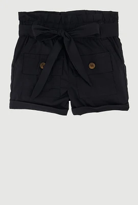 Trendy Fixed Cuffs Cargo Shorts with Tie Waist Belt,