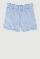 Toddler Girls Trendy Denim Cargo Shorts with Tie Waist Belt, Blue, Size 2T