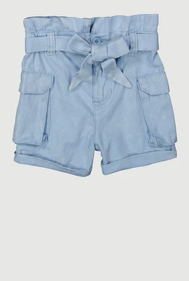 Toddler Girls Denim Cargo Shorts with Tie Waist Belt,