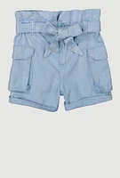 Toddler Girls Denim Cargo Shorts with Tie Waist Belt,