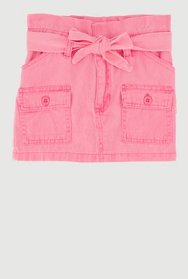 Toddler Girls Paper Bag Waist Denim Skirt with Tie Waist Belt, Pink, Size 3T