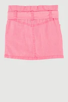 Toddler Girls Paper Bag Waist Denim Skirt with Tie Waist Belt, Pink, Size 3T