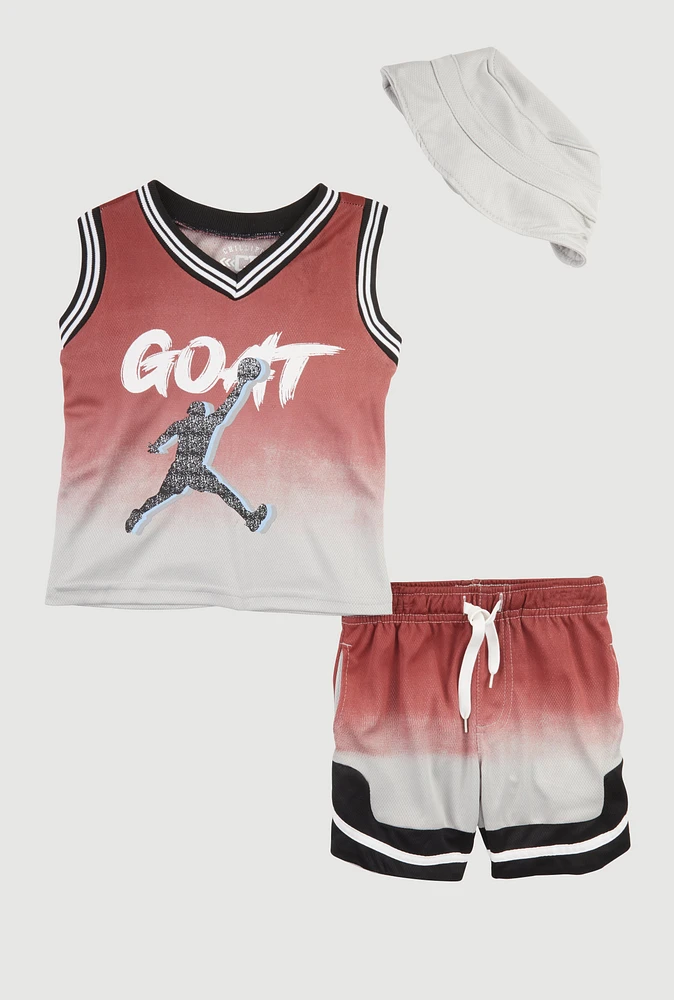 Toddler Boys Ombre GOAT Graphic Tank Top and Shorts with Hat, Multi, Size 2T