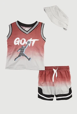 Toddler Boys Ombre GOAT Graphic Tank Top and Shorts with Hat, Multi, Size 2T