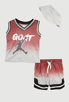 Toddler Boys Ombre GOAT Graphic Tank Top and Shorts with Hat, Multi, Size 2T