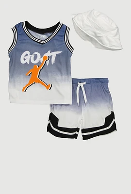 Toddler Boys Ombre GOAT Graphic Tank Top and Shorts with Hat, Multi, Size 2T