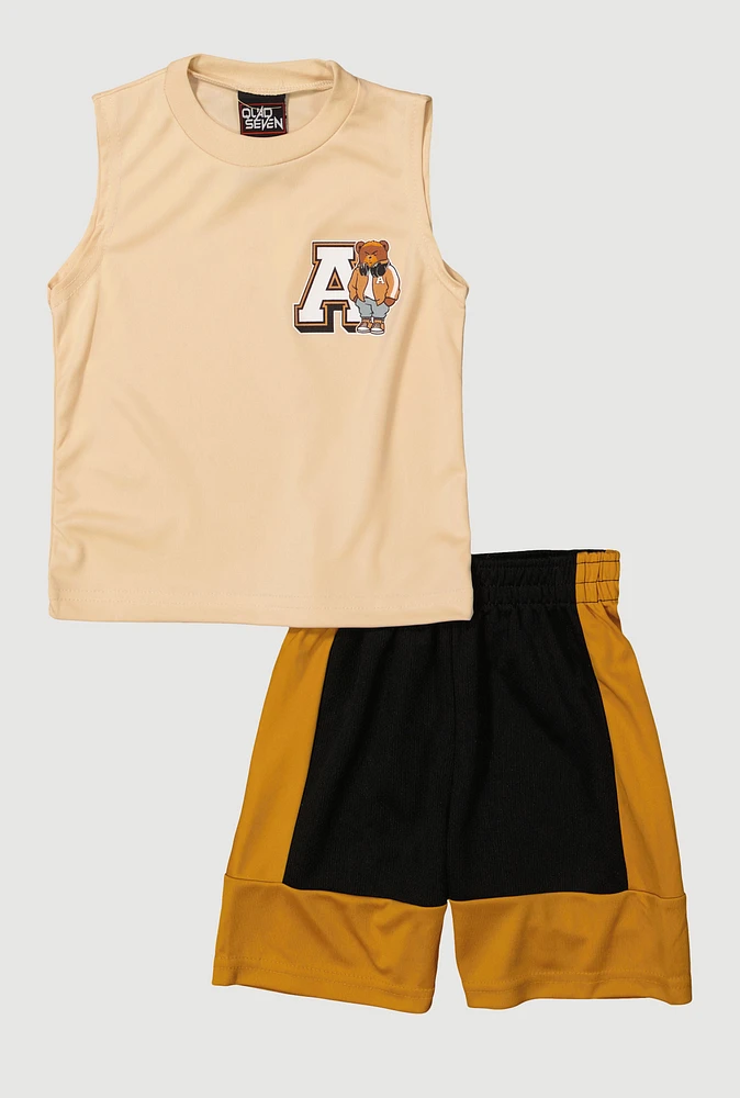 Toddler Boys Graphic Tank Top and Contrast Trim Shorts, Multi, Size 4T