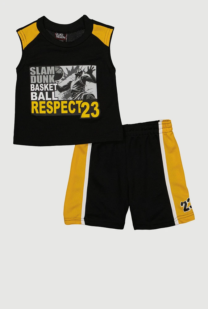 Toddler Boys Slam Dunk Basketball Graphic Tee and Shorts, Black,