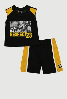 Toddler Boys Slam Dunk Basketball Graphic Tee and Shorts, Black,