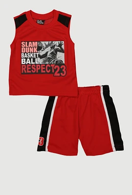 Toddler Boys Slam Dunk Basketball Graphic Tee and Shorts, Red, Size 4T