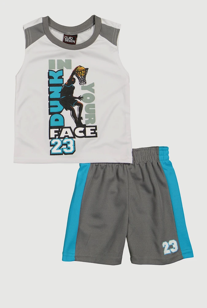 Toddler Boys Dunk In Your Face Graphic Tee and Shorts, Multi, Size 2T
