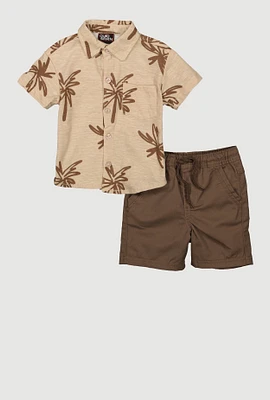 Toddler Boys Palm Tree Print Shirt and Shorts, Brown, Size 3T
