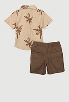 Toddler Boys Palm Tree Print Shirt and Shorts, Brown, Size 3T