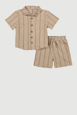 Toddler Boys Striped Button Front Shirt and Shorts, Brown, Size 3T