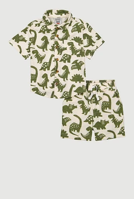Toddler Boys Dinosaur Shirt and Shorts, Green, Size 4T