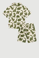 Toddler Boys Dinosaur Shirt and Shorts, Green, Size 4T