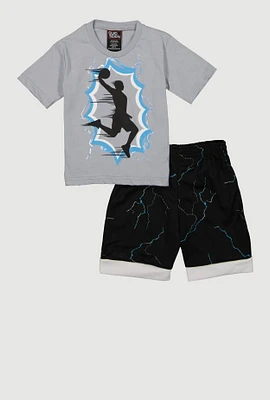 Toddler Boys Graphic Lightning Print Tee and Shorts, Grey, Size 3T